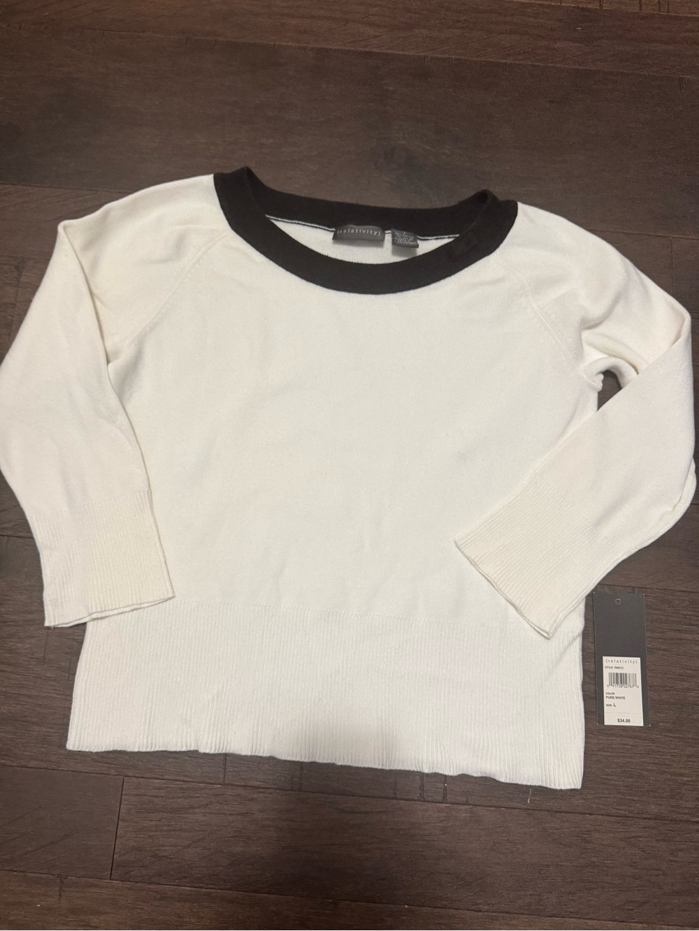 Relativity Cream Sweater with Black Contrast Scoop Neck
